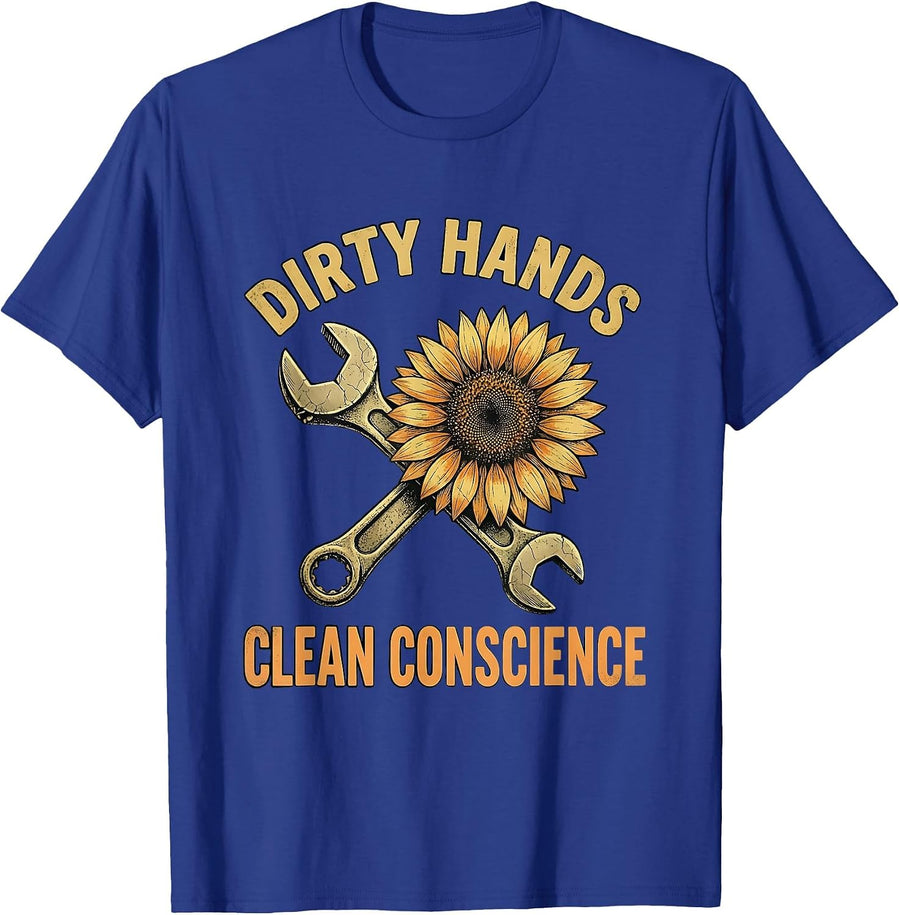 Dirty Hands Clean Conscience Mechanic Design T-Shirt - Royal Blue