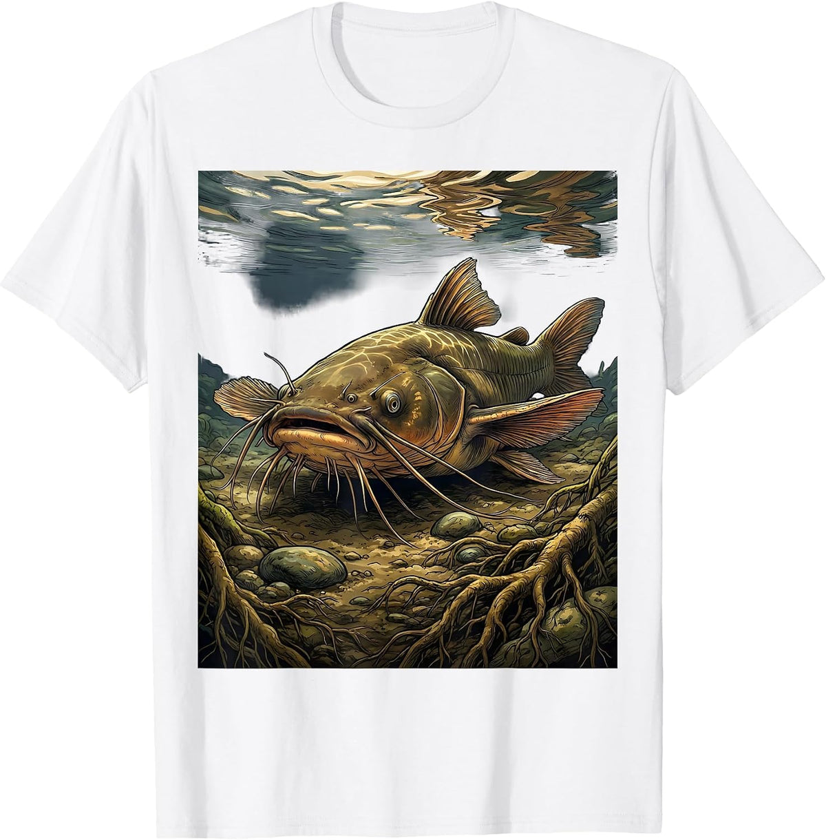 Men's Catfish Muddy River Bottom Fishing Graphic T-Shirt - White