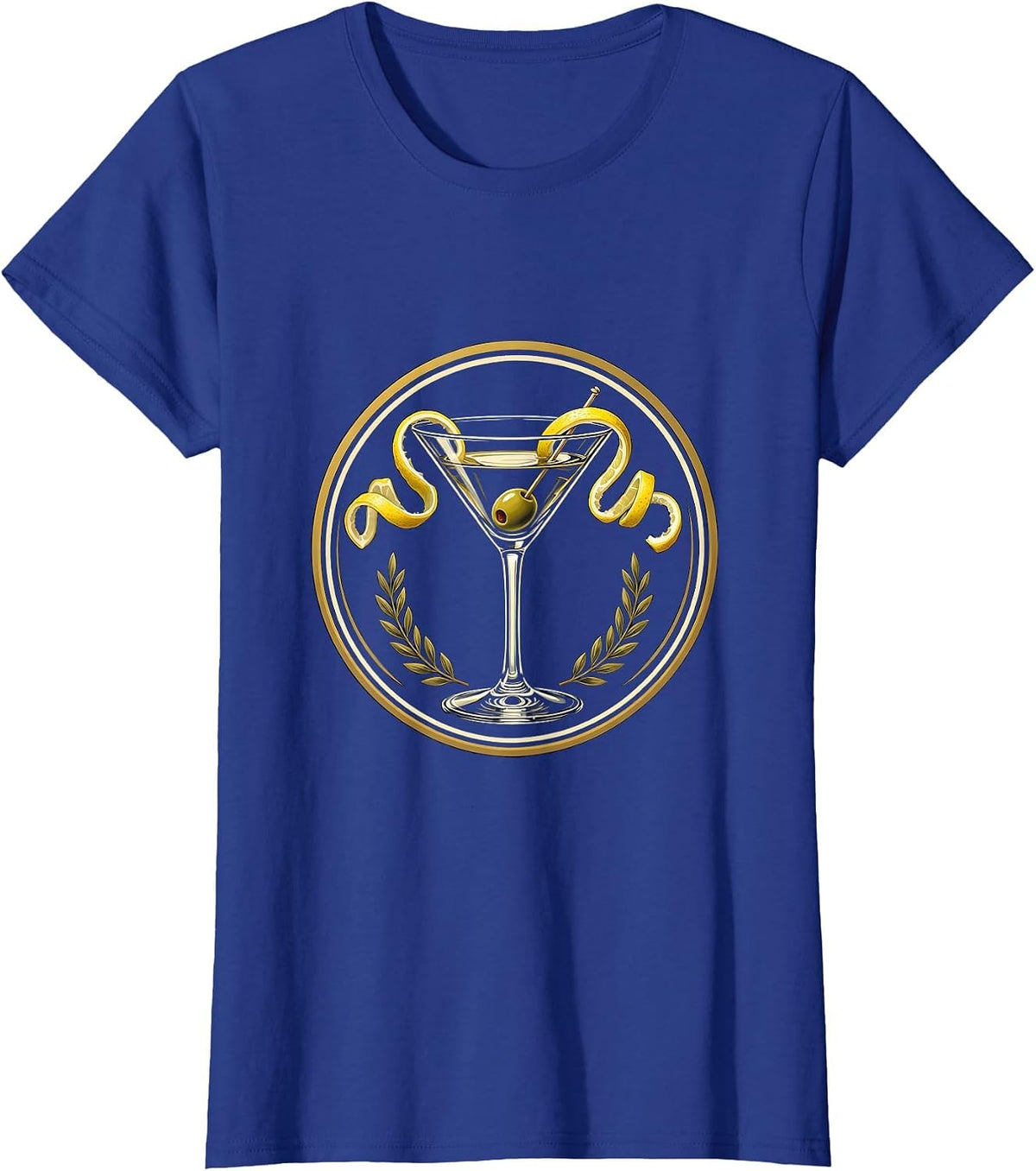 Women's Martini Glass Lemon Twist Illustration T-Shirt - Royal Blue