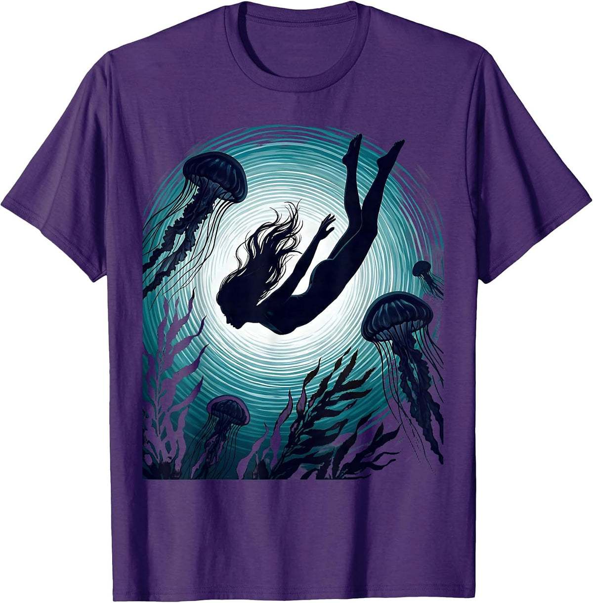 Men's Woman Diving Into Glowing Ocean Graphic Tee T-Shirt - Purple