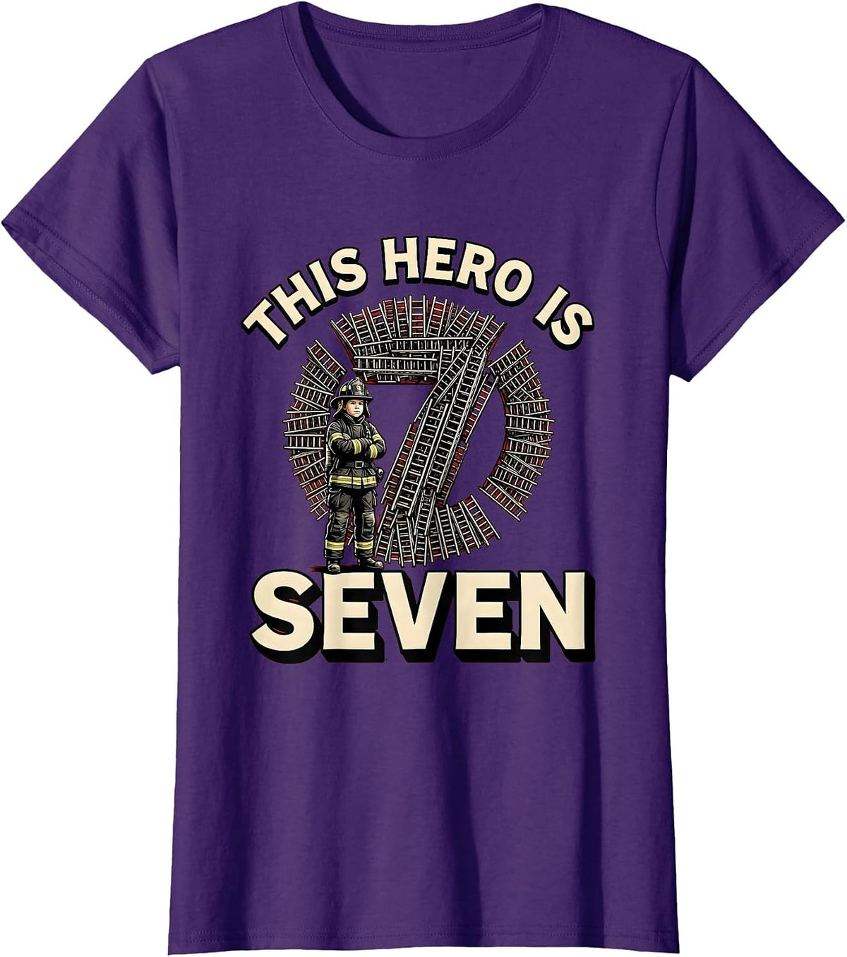 Women's This Hero Is Seven Fire Truck Toddler Birthday Firefighter T-Shirt - Purple