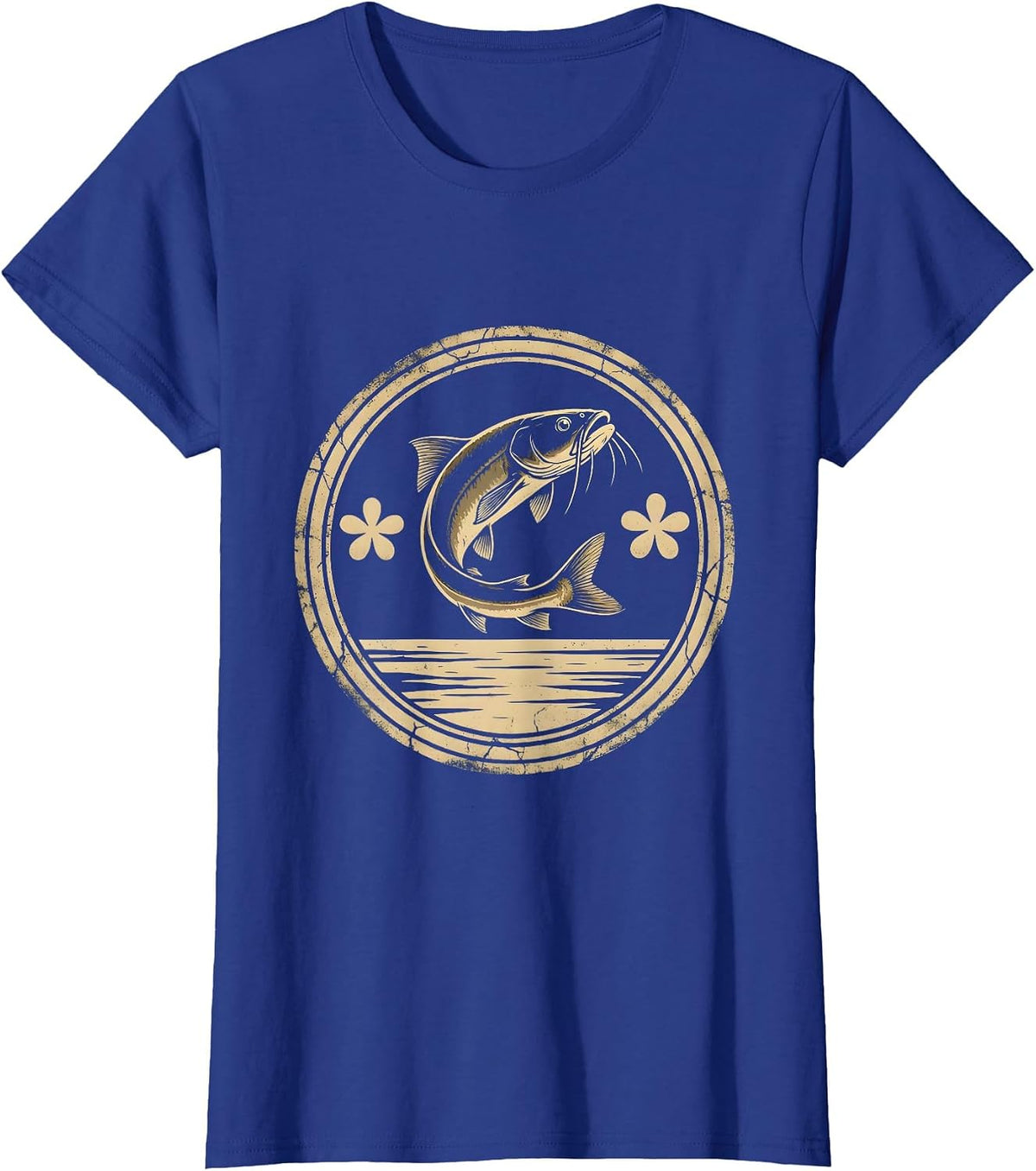 Women's Texas Catfish Leaping at Dusk Illustration T-Shirt - Royal Blue