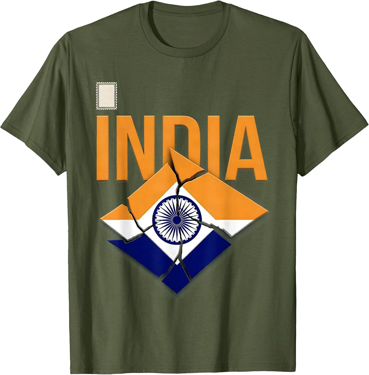 INDIA Flag Tricolor Patriotic Independence Day T-Shirt - Olive Green