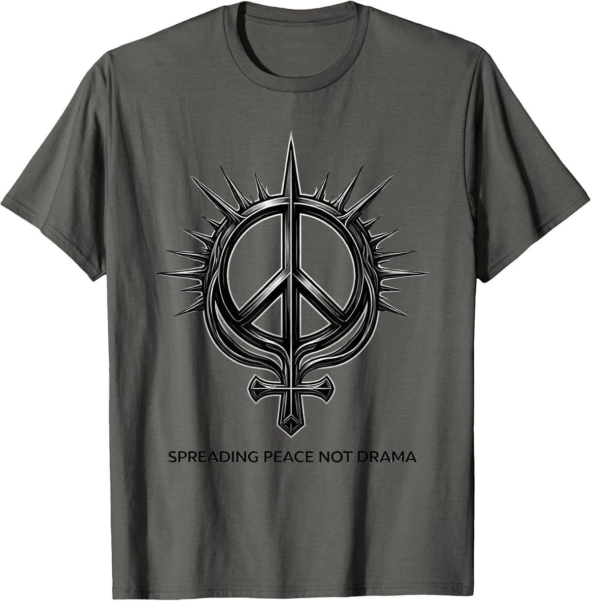 Spreading Peace Not Drama Peace Sign Design T-Shirt - Asphalt Grey
