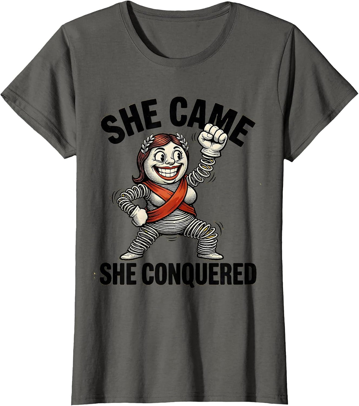 Women's She Came She Conquered Do It Lady Design T-Shirt - Asphalt Grey