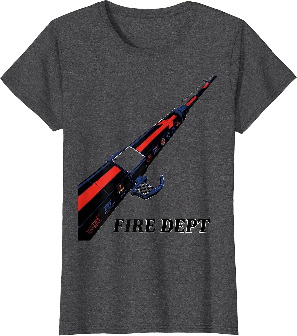 Women's FIRE DEPT Racing Livery Firefighter Department Pride Humor T-Shirt - Dark Heather Grey