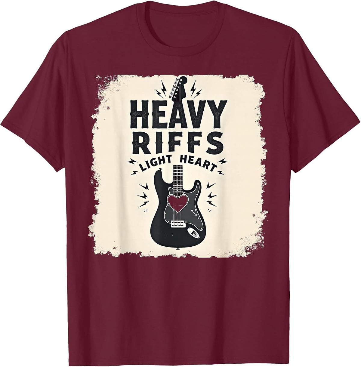 Heavy Riffs Light Heart Rock Music Design T-Shirt - Burgundy
