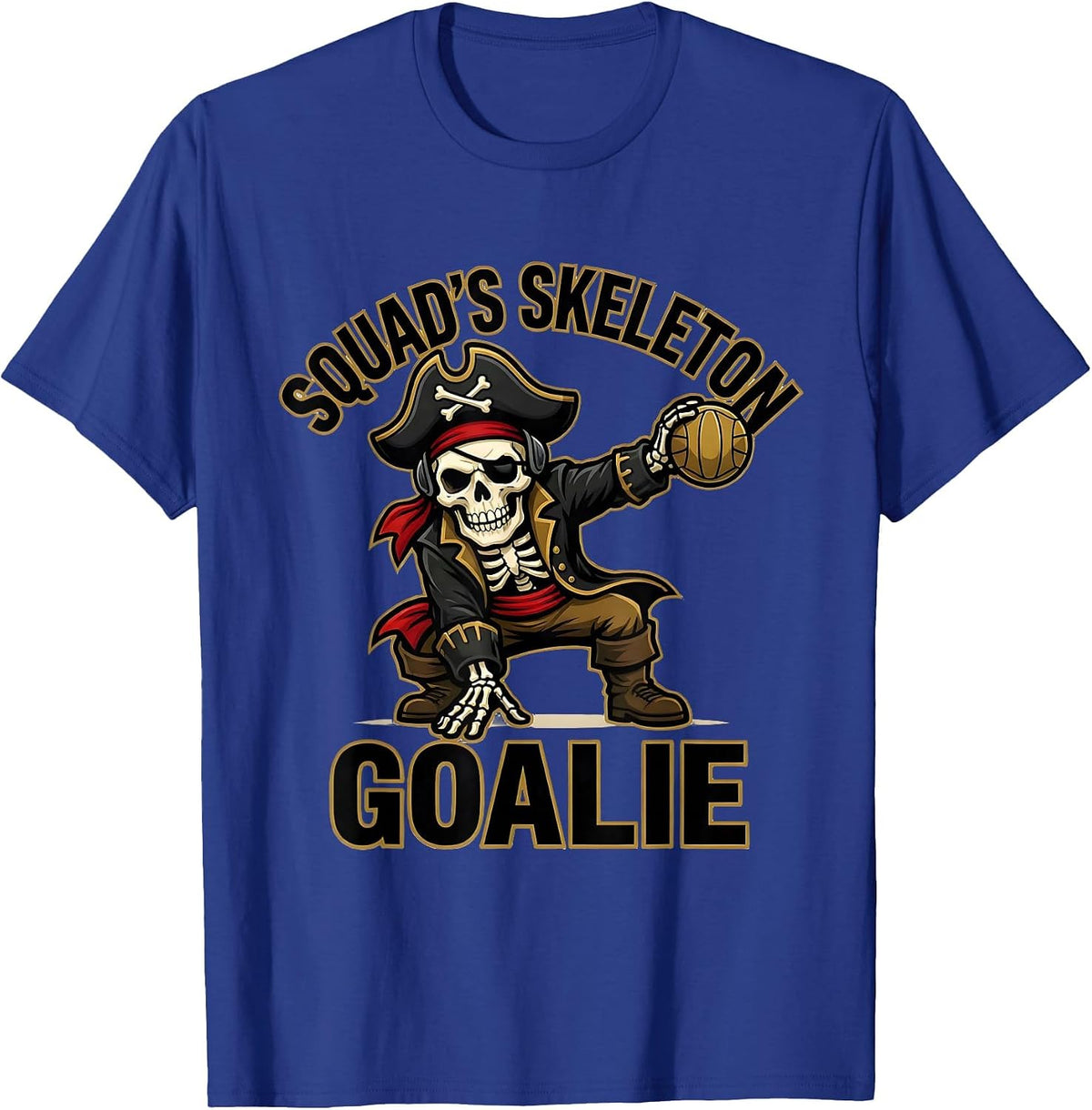 Men's Squad's Skeleton Goalie Dabbing Pirate Water Polo Halloween T-Shirt - Royal Blue
