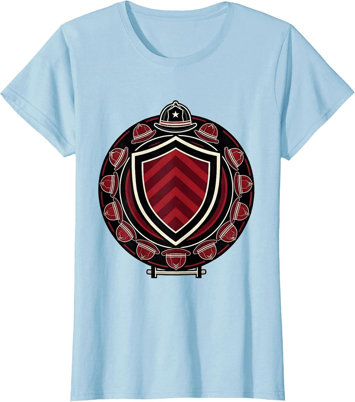 Birthday Boy Fire Truck Firefighter Badge Party Matching T-Shirt - Baby Blue