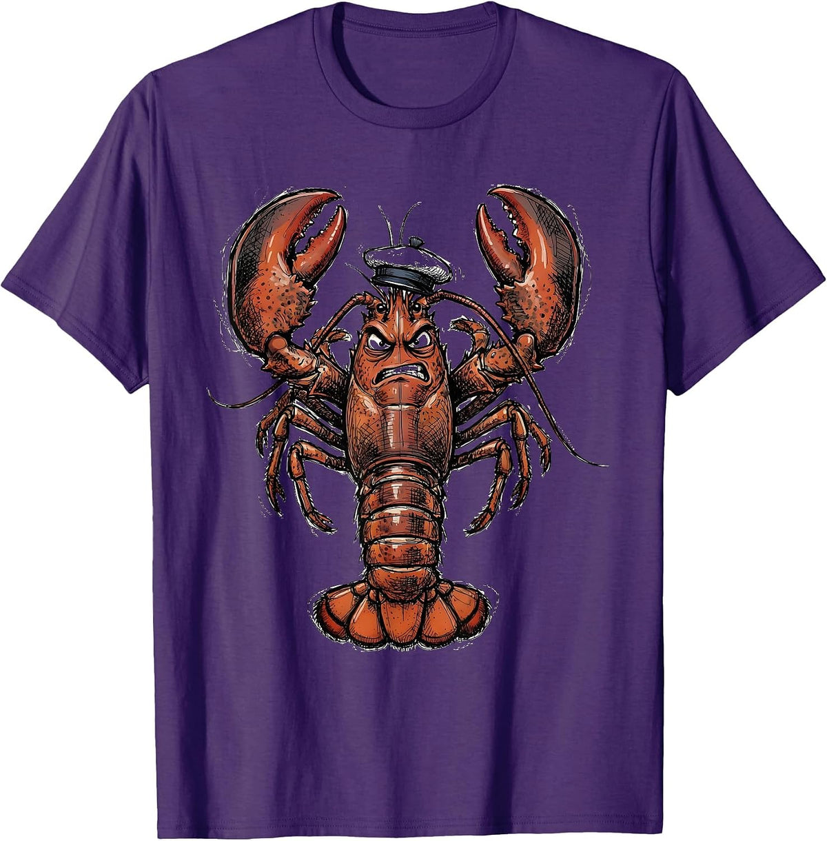 Angry Lobster Chef Hat Funny Culinary Art T-Shirt - Purple