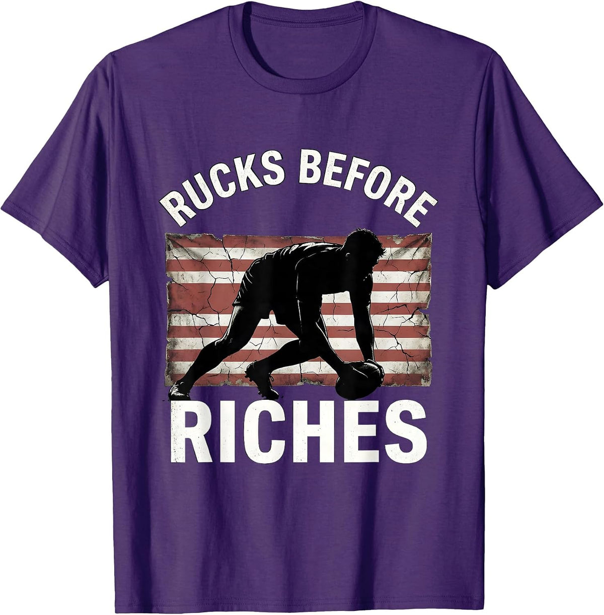 Rucks Before Riches Rugby Graphic Design T-Shirt - Purple