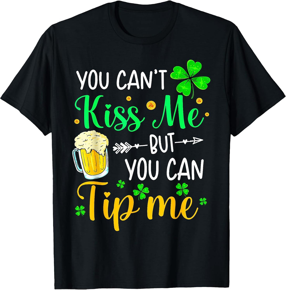 St Patrick's Day Lucky Shamrock Waitress Bartender Waiter T-Shirt - Black