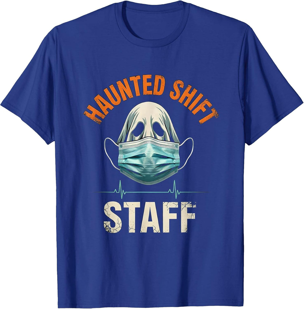 Haunted Shift Staff Distressed Halloween Nurse Humor T-Shirt - Royal Blue