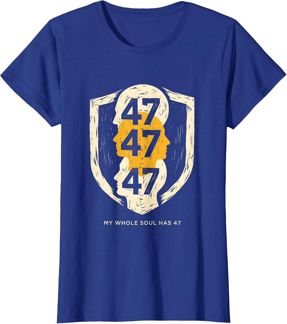 Women's My Whole Soul Has 47 Linocut Down Syndrome Awareness Homie T-Shirt - Royal Blue