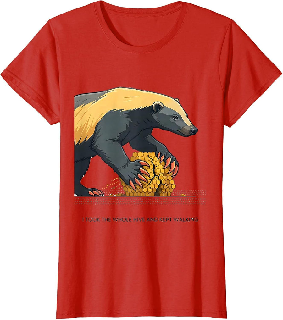 Women's I Took The Whole Hive And Kept Walking Funny Honey Badger T-Shirt - Red