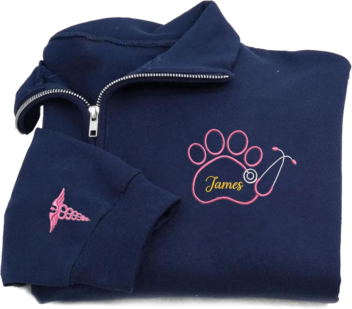 Custom Embroidered Vet Tech Quarter Zip Sweatshirt – Custom Name Uniform for Pet Clinic Team - M2