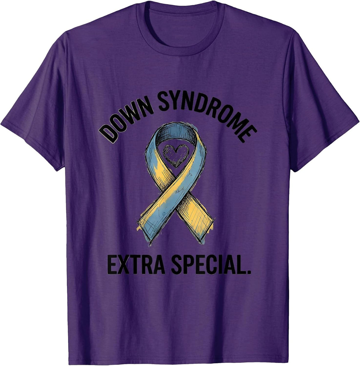 Men's Down Syndrome Extra Special Hand-Sketched Awareness Ribbon T-Shirt - Purple