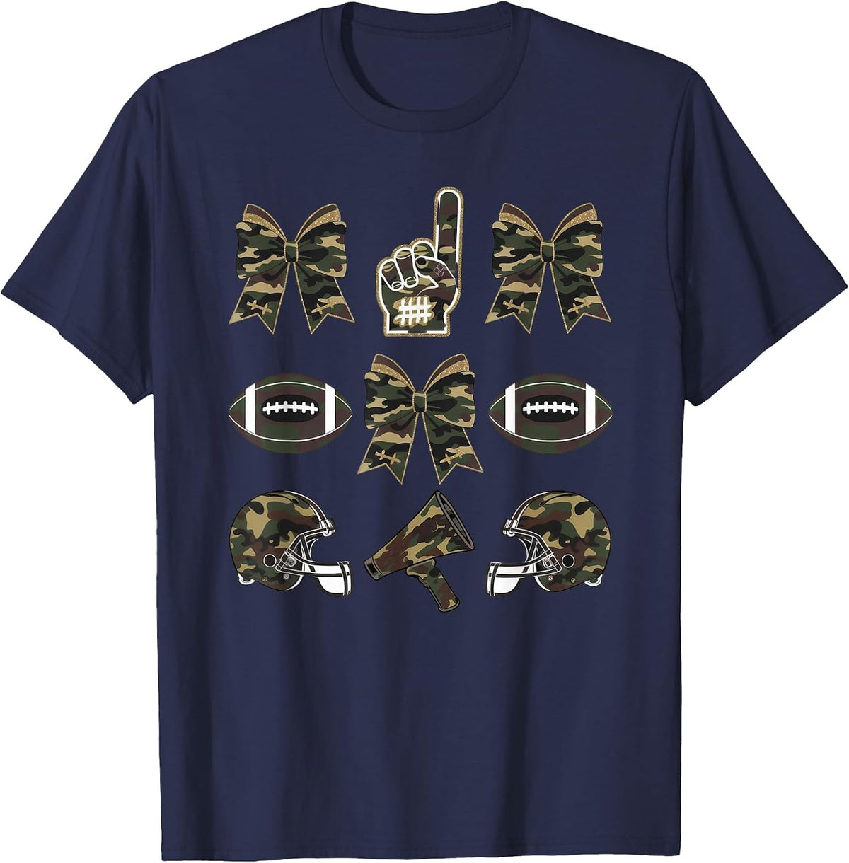 Camo Football Coquette Bow Football Mom Game Day Women Girls T-Shirt - Navy Blue