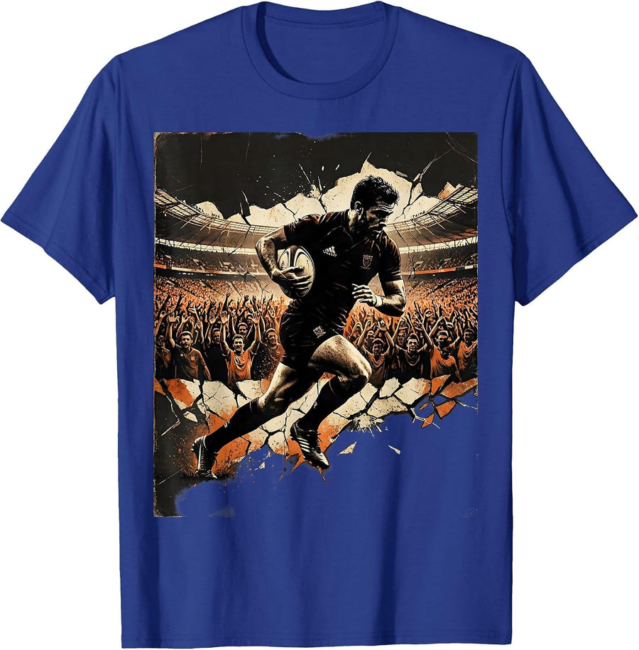 Rugby Lone Player Stadium Crowd Silhouette T-Shirt - Royal Blue