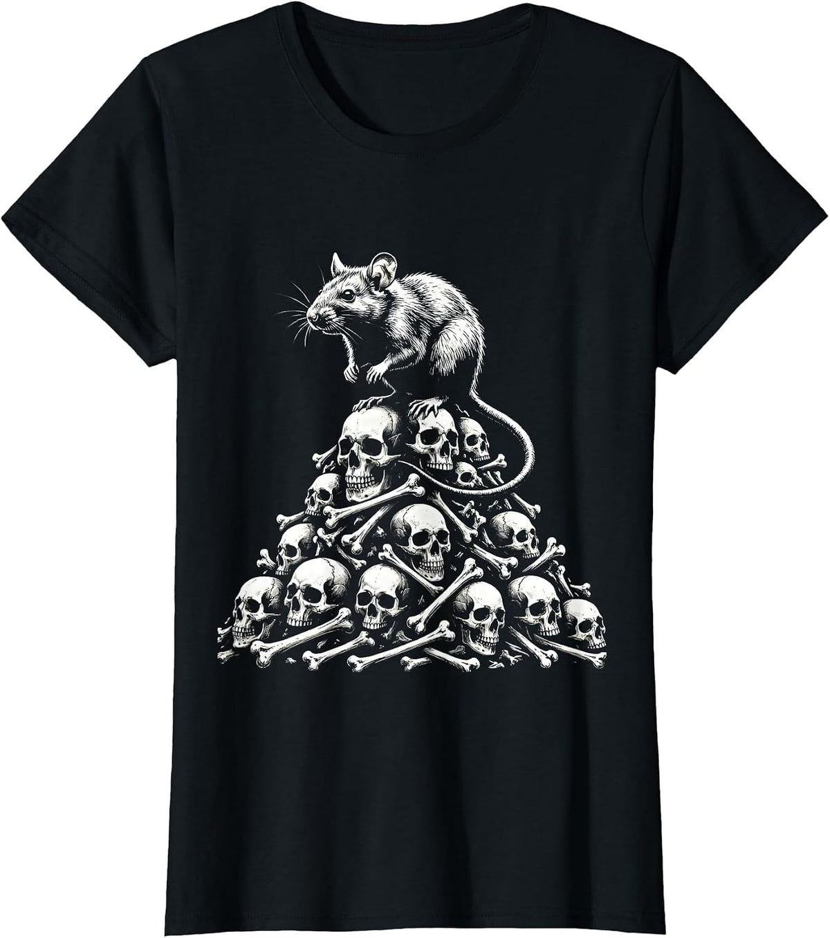 Women's Spooky Rat on Bones Gothic Illustration T-Shirt - Black
