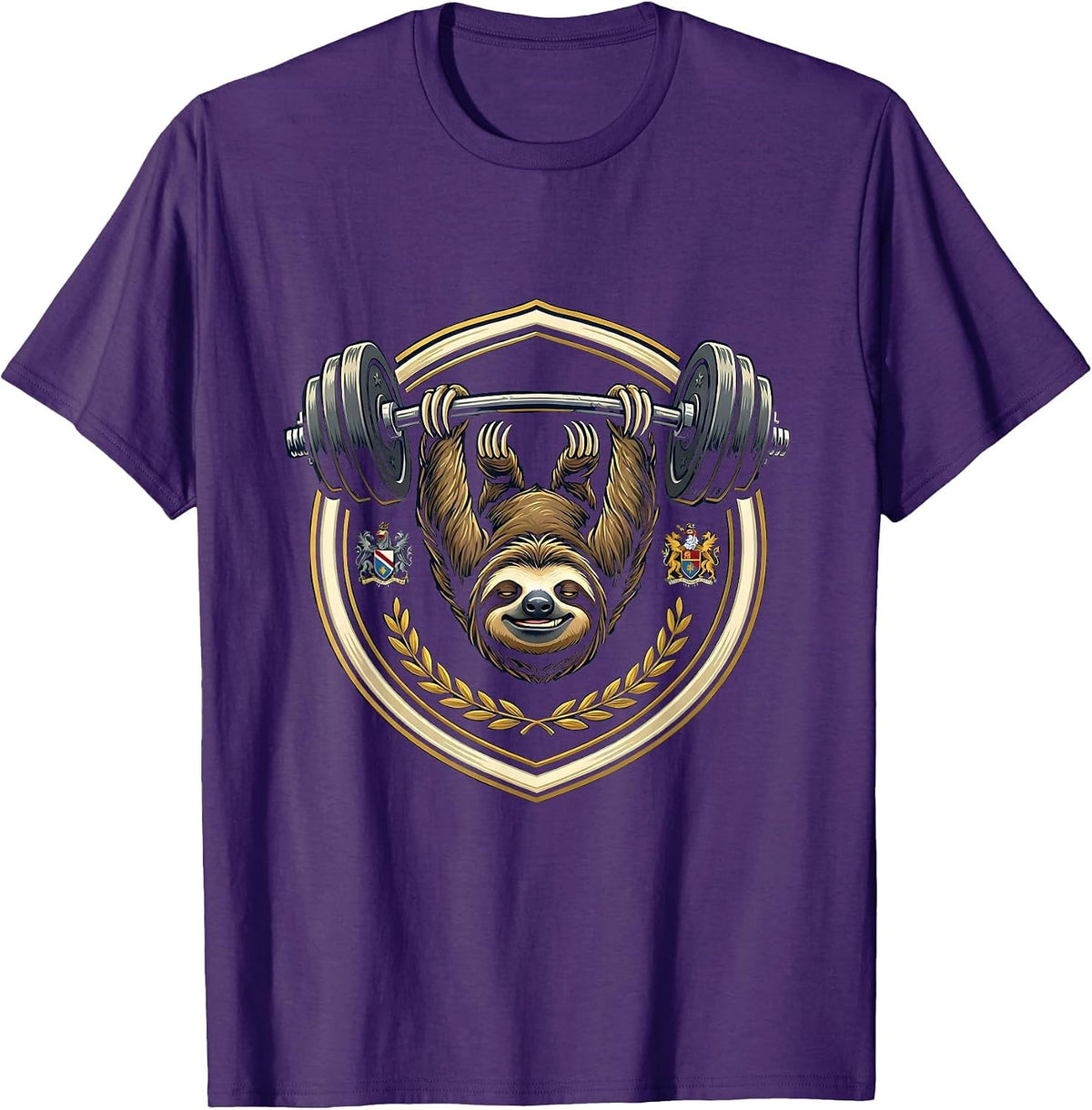 Funny Sloth Gym Barbell Lifting Workout Humor T-Shirt - Purple
