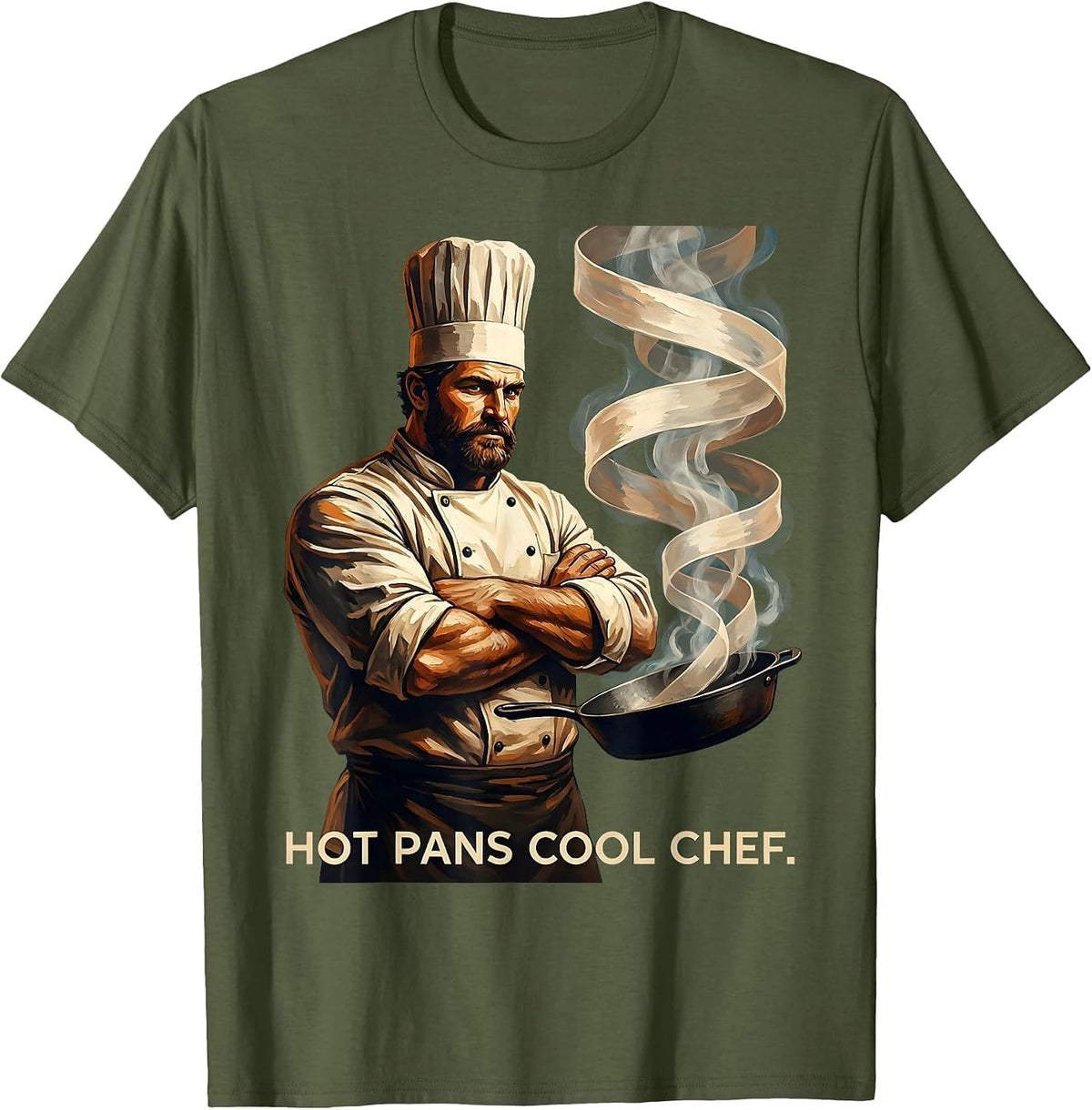 Men's Hot Pans Cool Chef Culinary Graphic Design T-Shirt - Olive Green