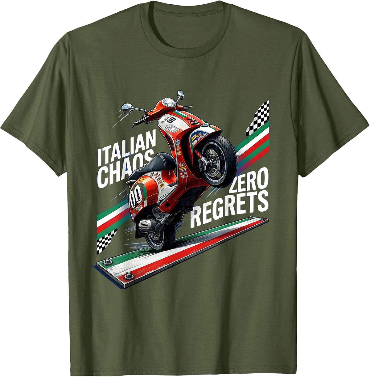 Men's Italian Brainrot Italian Chaos Zero Regrets Design T-Shirt - Olive Green