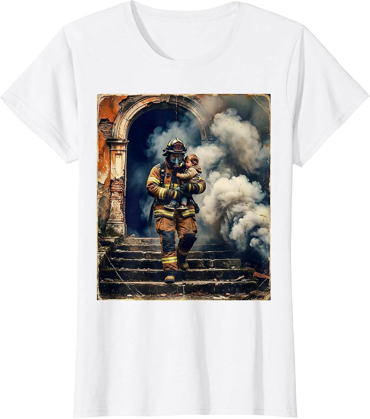 Firefighter Rescue Brave Hero Graphic Design T-Shirt - White