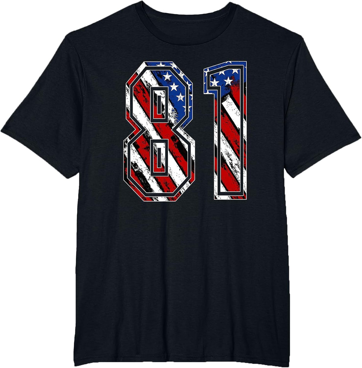 Number 81 Red White and Blue American Flag #81 Jersey Shirt T-Shirt - Black