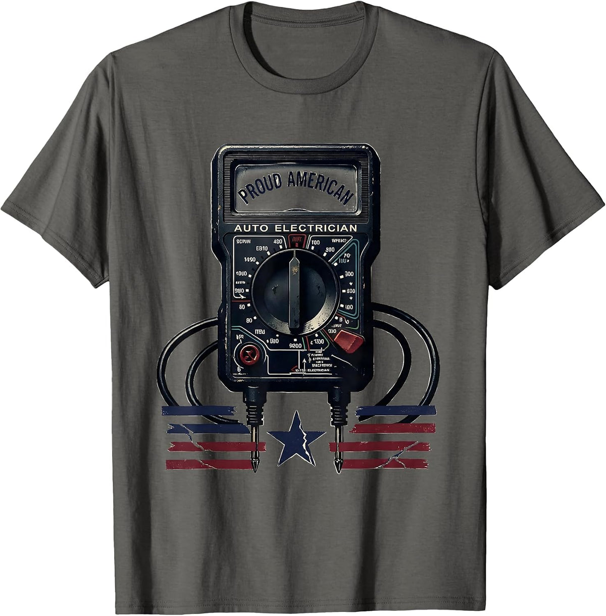 Men's Proud American Auto Electrician Patriotic Tradesman USA Flag T-Shirt - Asphalt Grey
