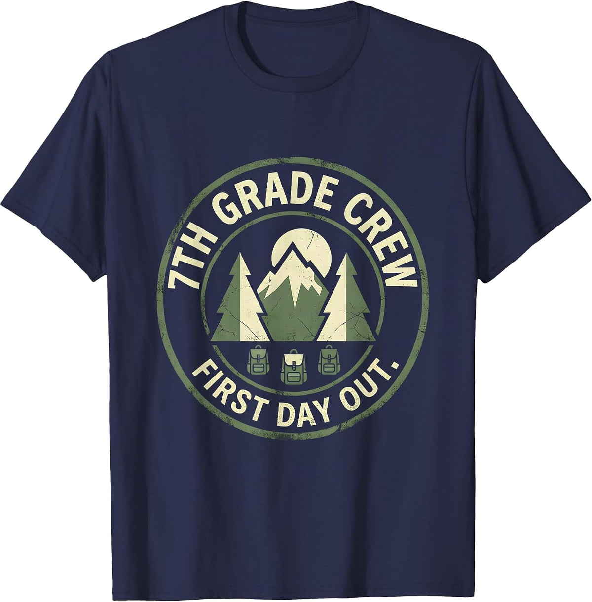 Men's 7th Grade Crew First Day Out Boho Nature Back To School T-Shirt - Navy Blue