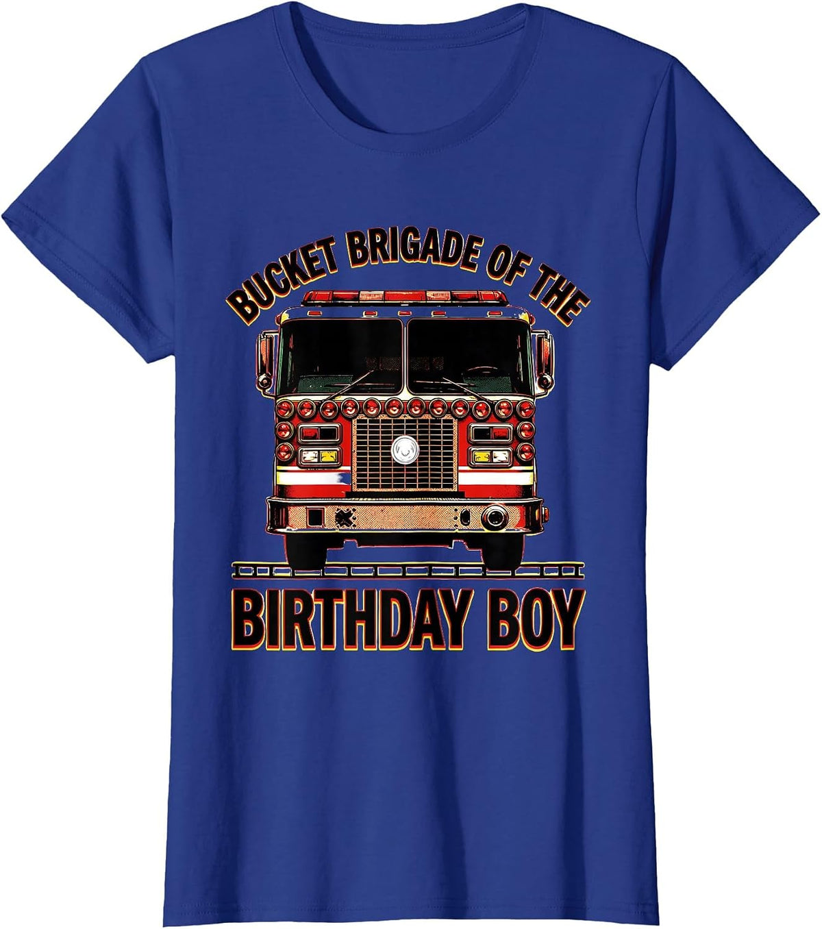 Women's Bucket Brigade of the Birthday Boy Fire Truck Firefighter T-Shirt - Royal Blue