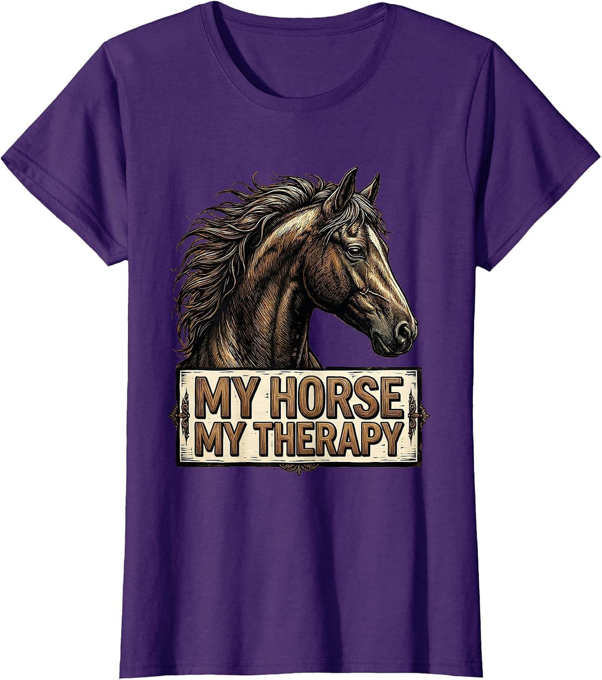 Women's My Horse My Therapy Equestrian Design T-Shirt - Purple