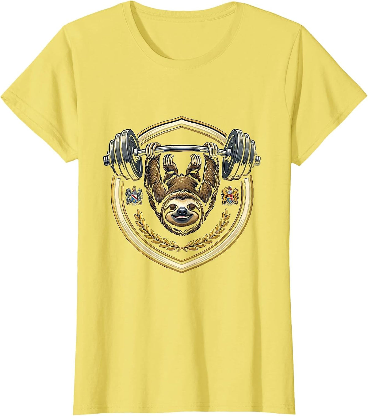 Funny Sloth Gym Barbell Lifting Workout Humor T-Shirt - Lemon Yellow