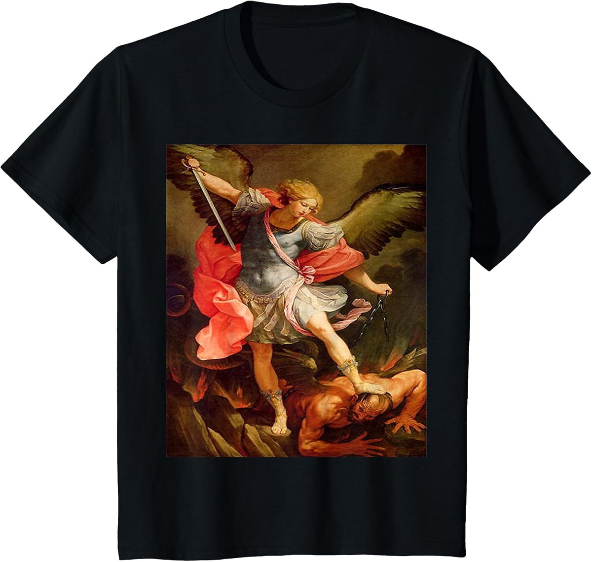 Angels Archangel Michael Defeating Satan Christian Warrior T-Shirt - Black
