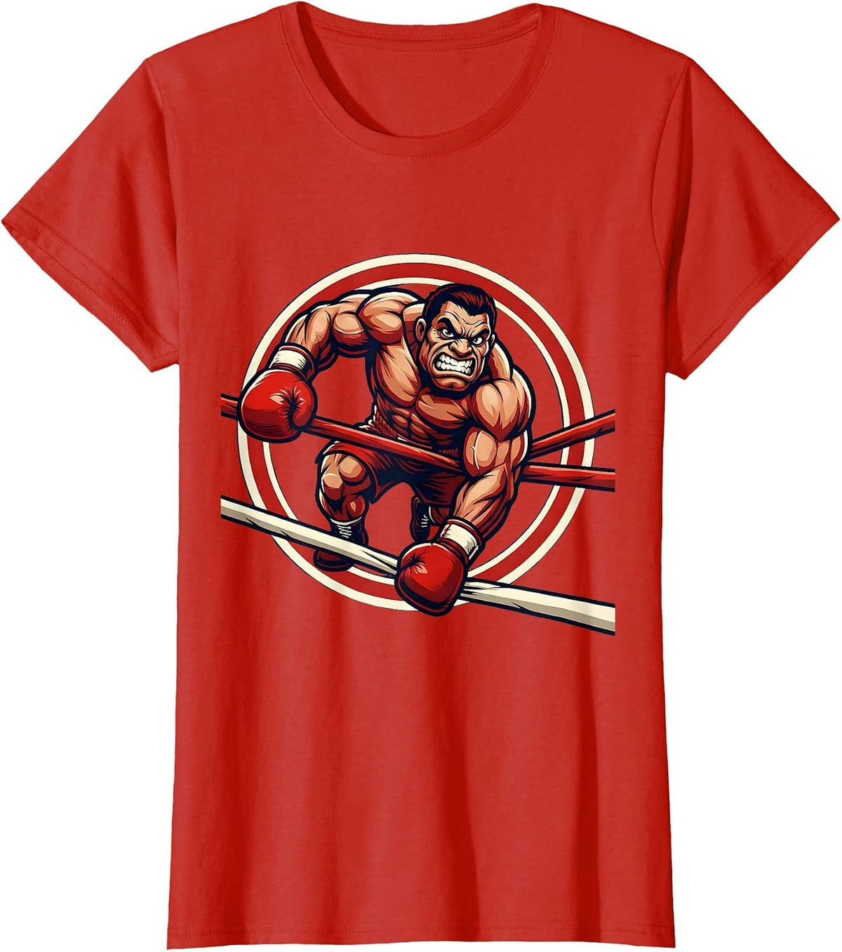 Women's Boxer Climbing Through Ring Ropes Graphic T-Shirt - Red