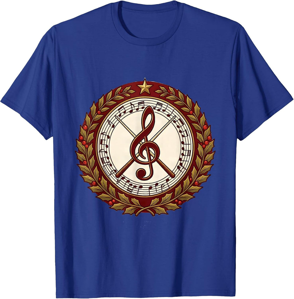 Men's Music Note Christmas Teacher Musical Teacher Emblem T-Shirt - Royal Blue