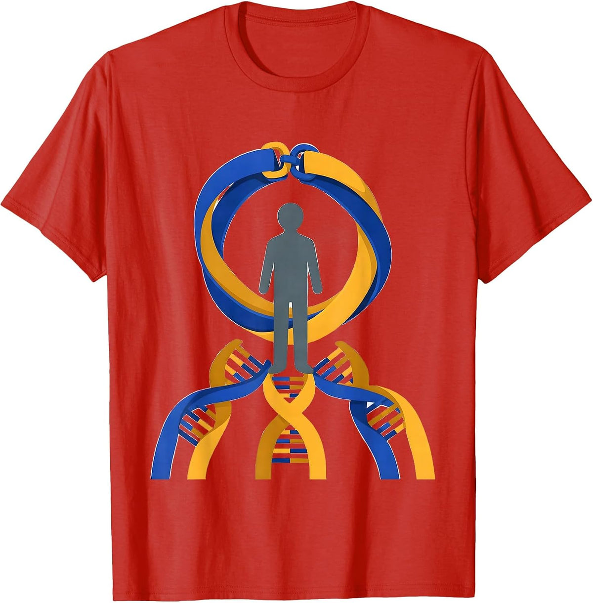 Men's Linked Wristbands Blue Yellow Down Syndrome Awareness T-Shirt - Red