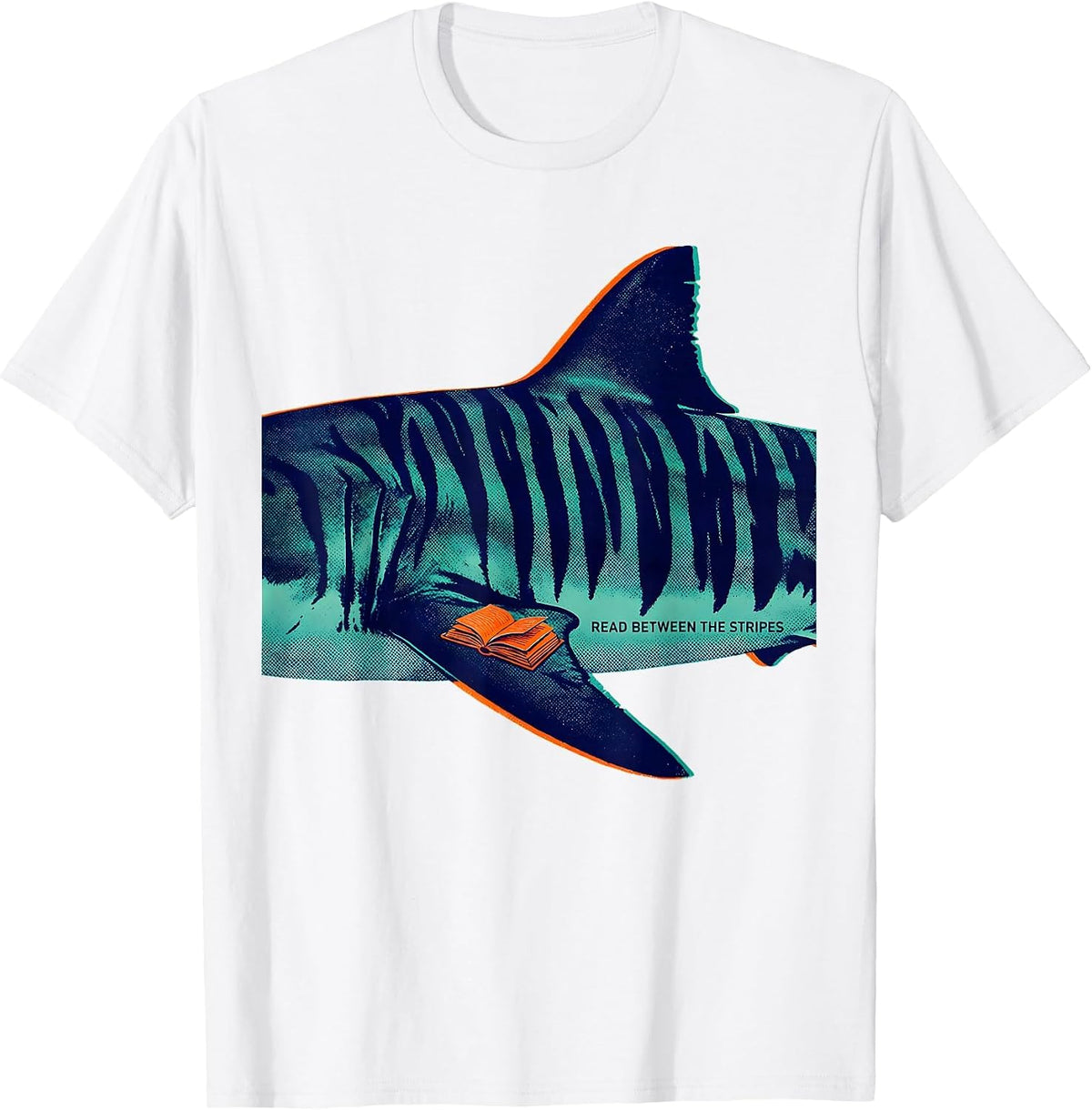 Men's Read Between The Stripes Funny Shark Lover Marine Biology T-Shirt - White
