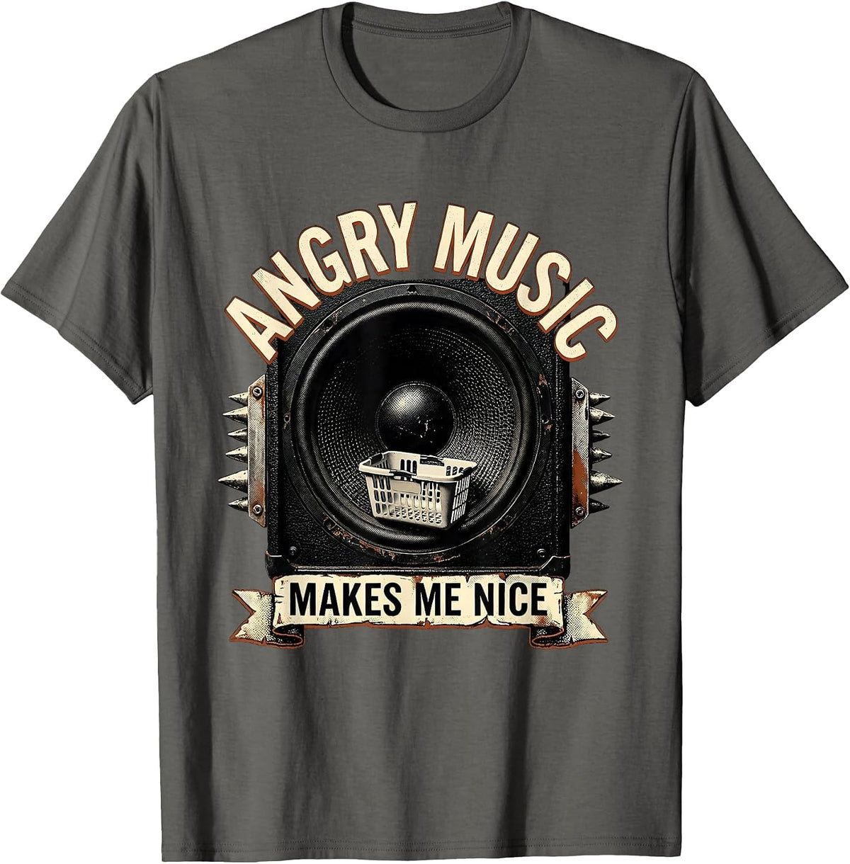 Men's Angry Music Makes Me Nice Funny Metal Fan Metalhead Humor T-Shirt - Asphalt Grey