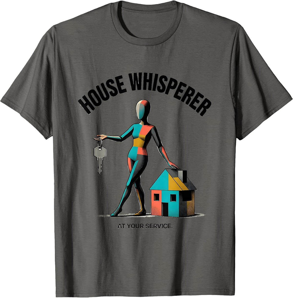 Men's House Whisperer At Your Service Funny Realtor Real Estate T-Shirt - Asphalt Grey