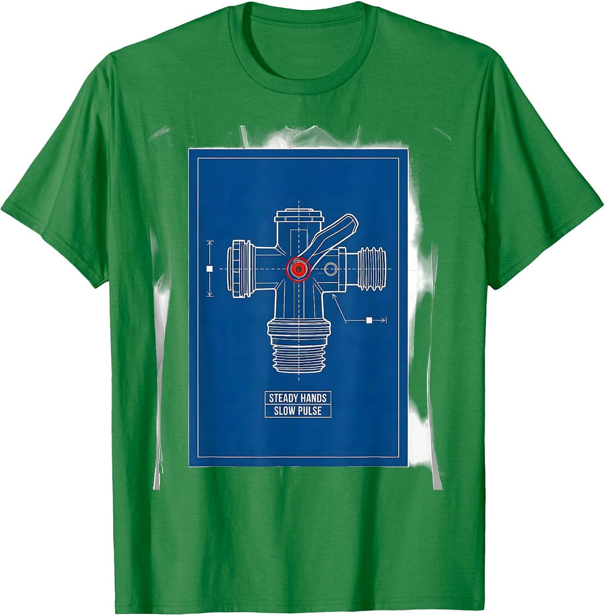 Men's Steady Hands Slow Pulse Technical Blueprint Firefighter T-Shirt - Kelly Green