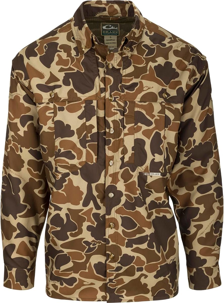 Drake Waterfowl Men's EST Camo Flyweight Wingshooter's Long Sleeve Shirt (US, Alpha, XX-Large, Regular, Regular, Old School
