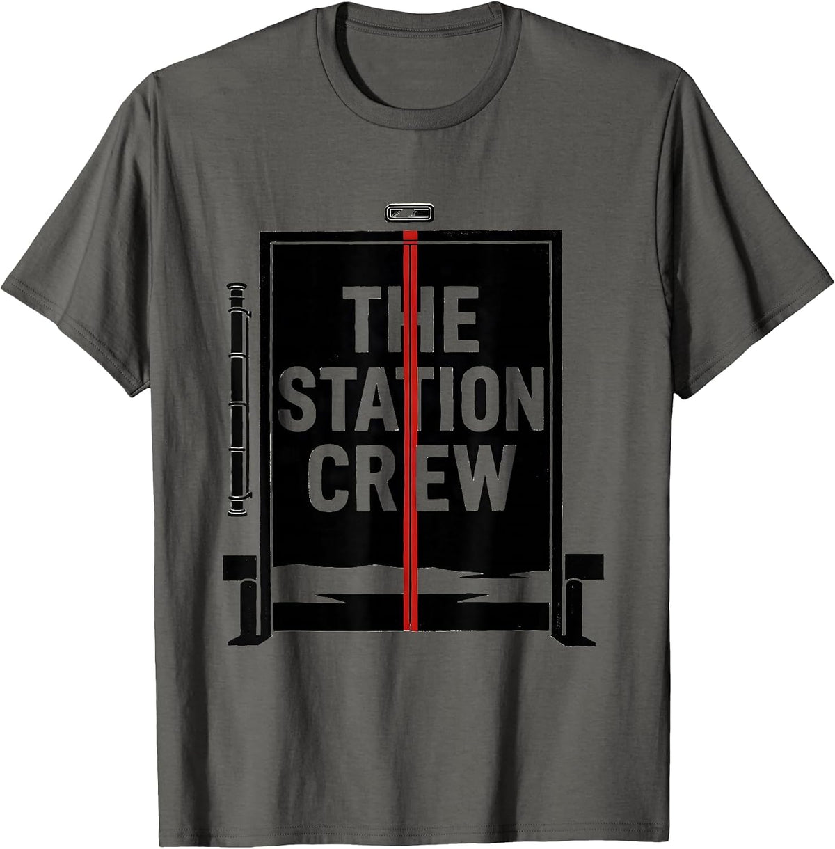 THE STATION CREW Stencil Graphic Firefighter Tribute Gift T-Shirt - Asphalt Grey