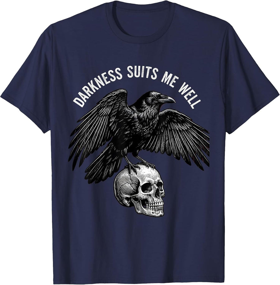 Darkness Suits Me Well Goth Design T-Shirt - Navy Blue