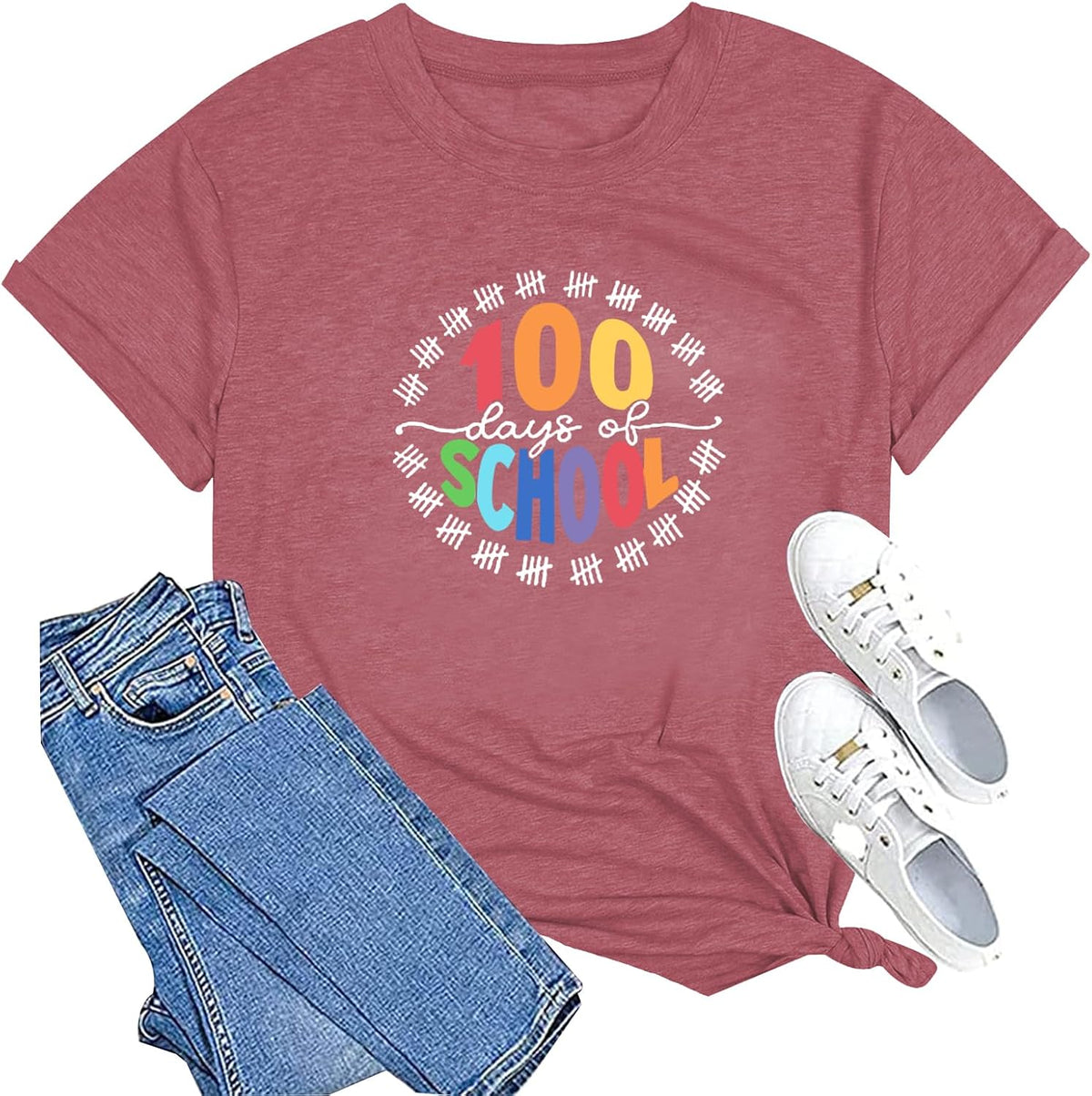 100 Days of School Shirt Women Teacher School Days T-Shirt Women Casual Teacher Life Tee Tops - Pink