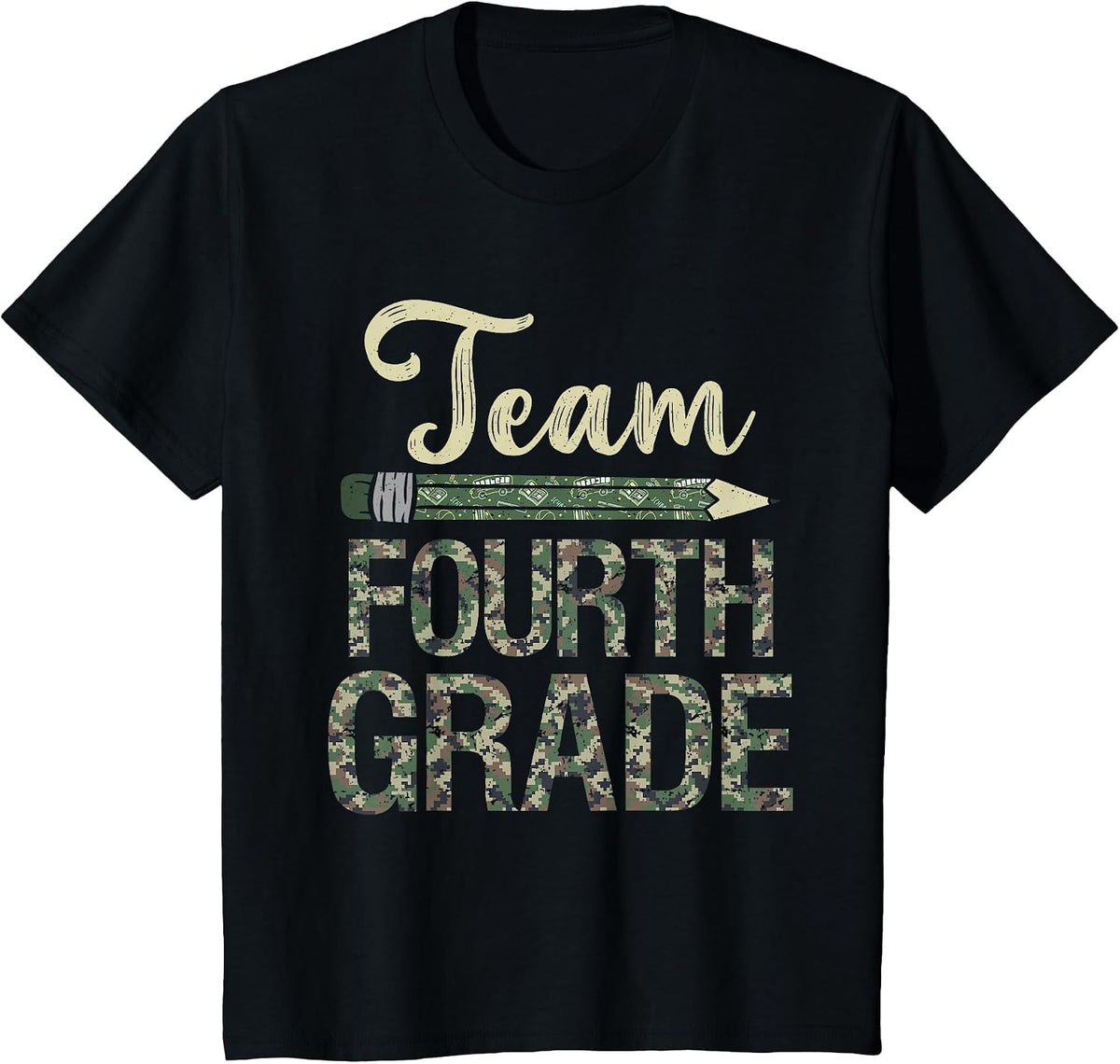 Team Fourth Grade Camo 4th Grade Teacher Camouflage T-Shirt - Black