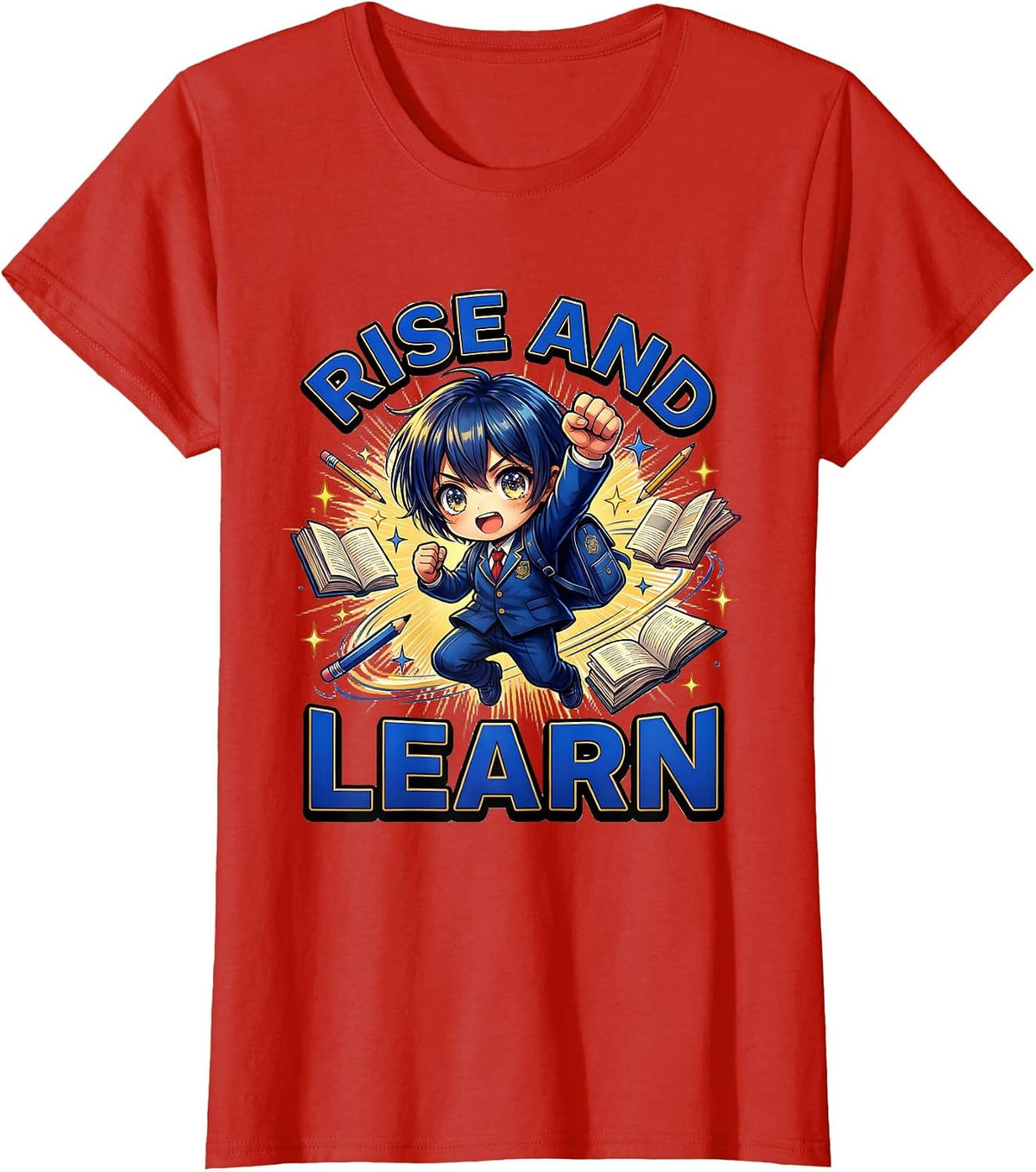 Rise and Learn Welcome Back to School Design T-Shirt - Red