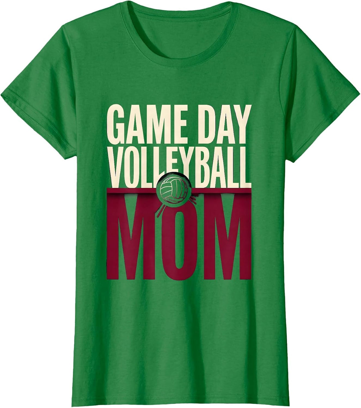 Women's Game Day Volleyball Mom Minimalist Maroon & Cream Team T-Shirt - Kelly Green