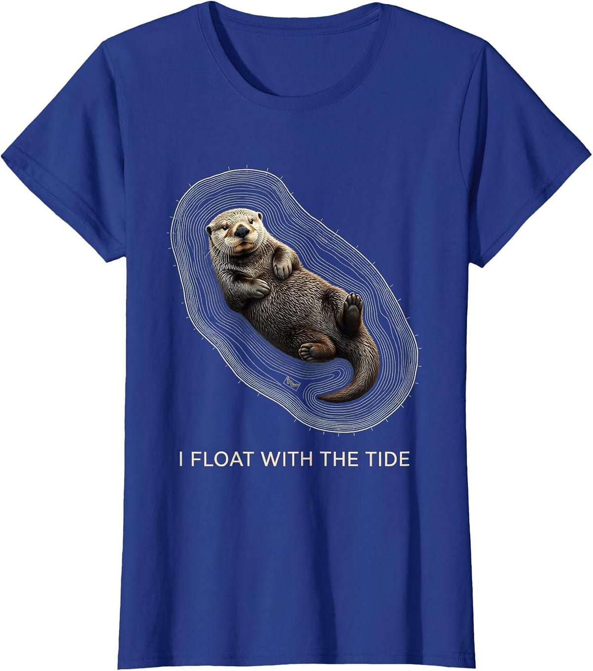 Women's I Float With The Tide Topographic Sea Otter Animal Lover Pun T-Shirt - Royal Blue